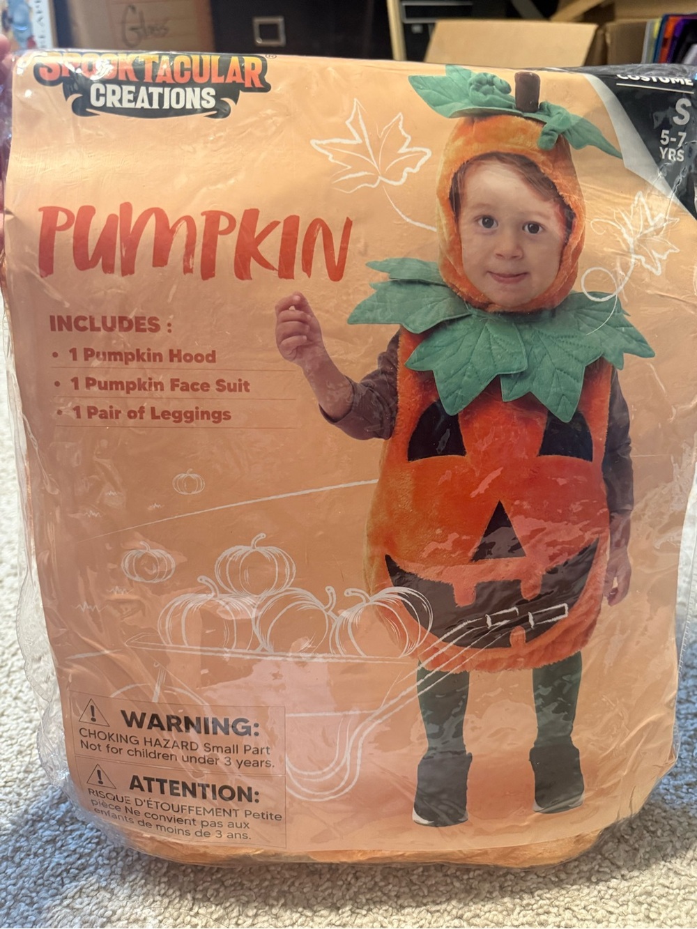 Kids Pumpkin Halloween Costume Size S 5-7 Complete Worn Once